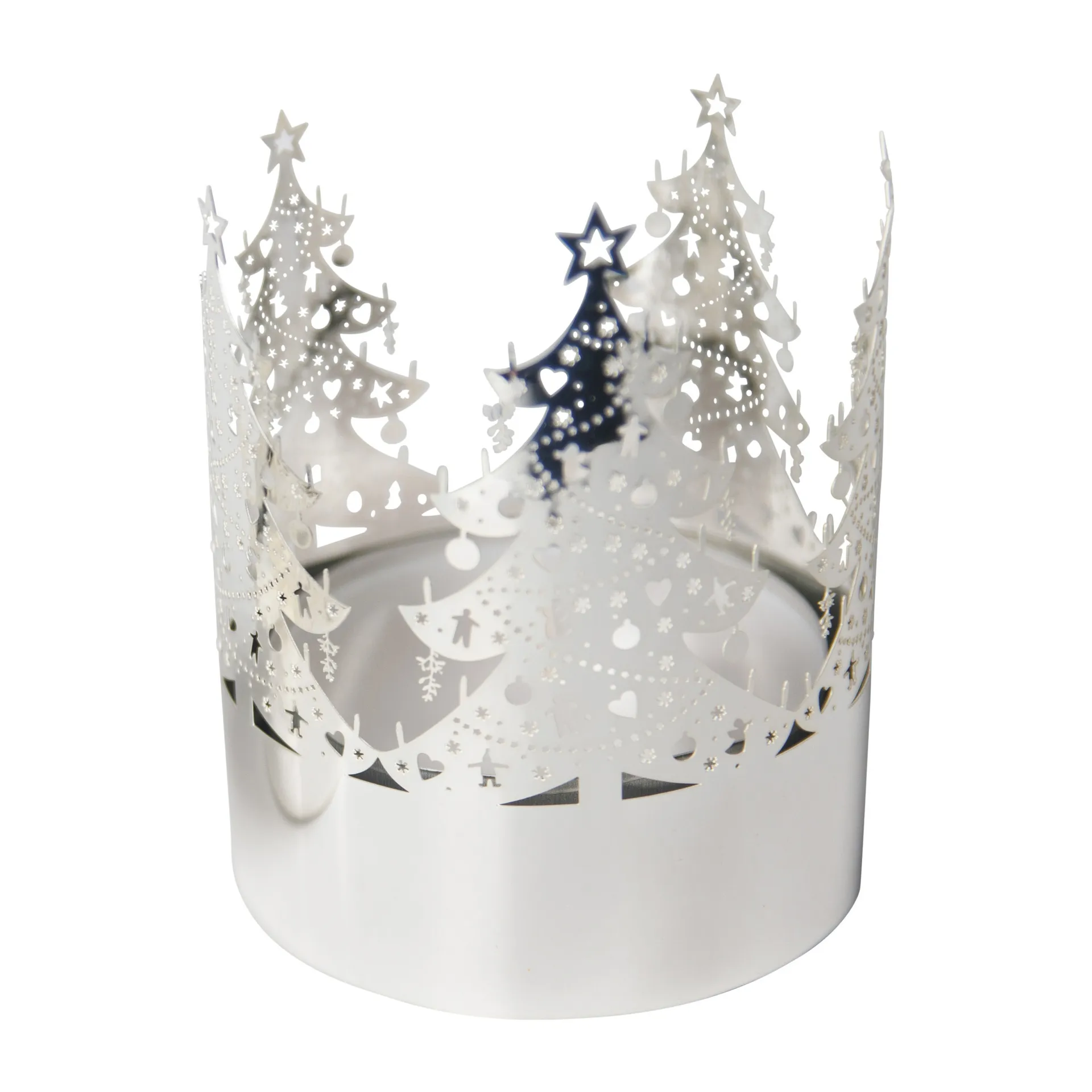 Denneboom waxinelichtjeshouder medium, Zilver Pluto Design