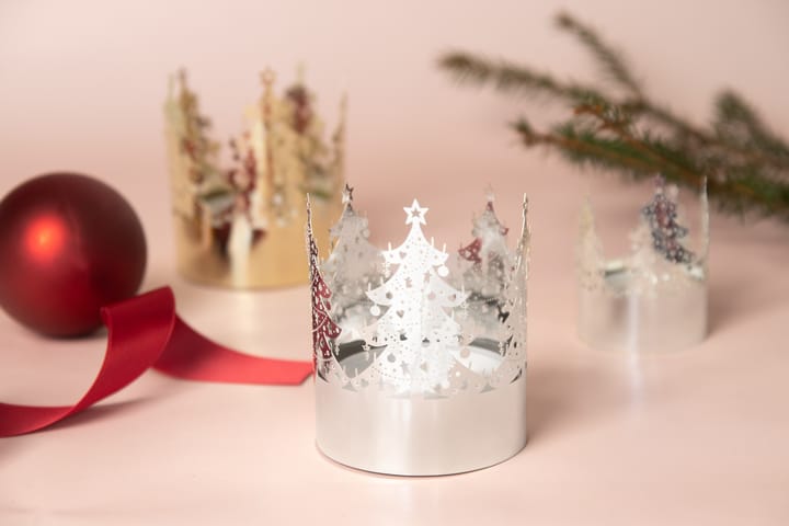 Denneboom waxinelichtjeshouder medium, Zilver Pluto Design