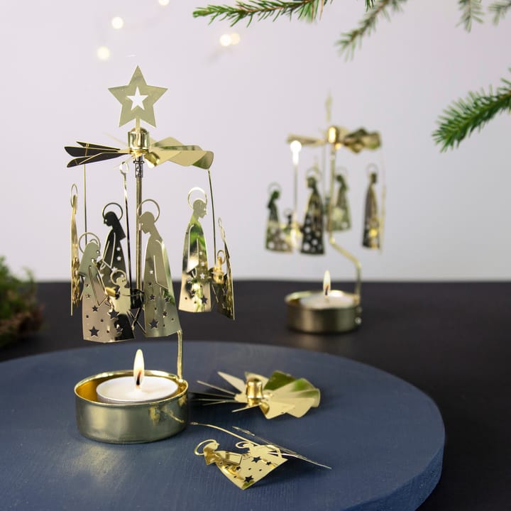 Draaiende waxinelichthouder kribbe gezin, Goud Pluto Design