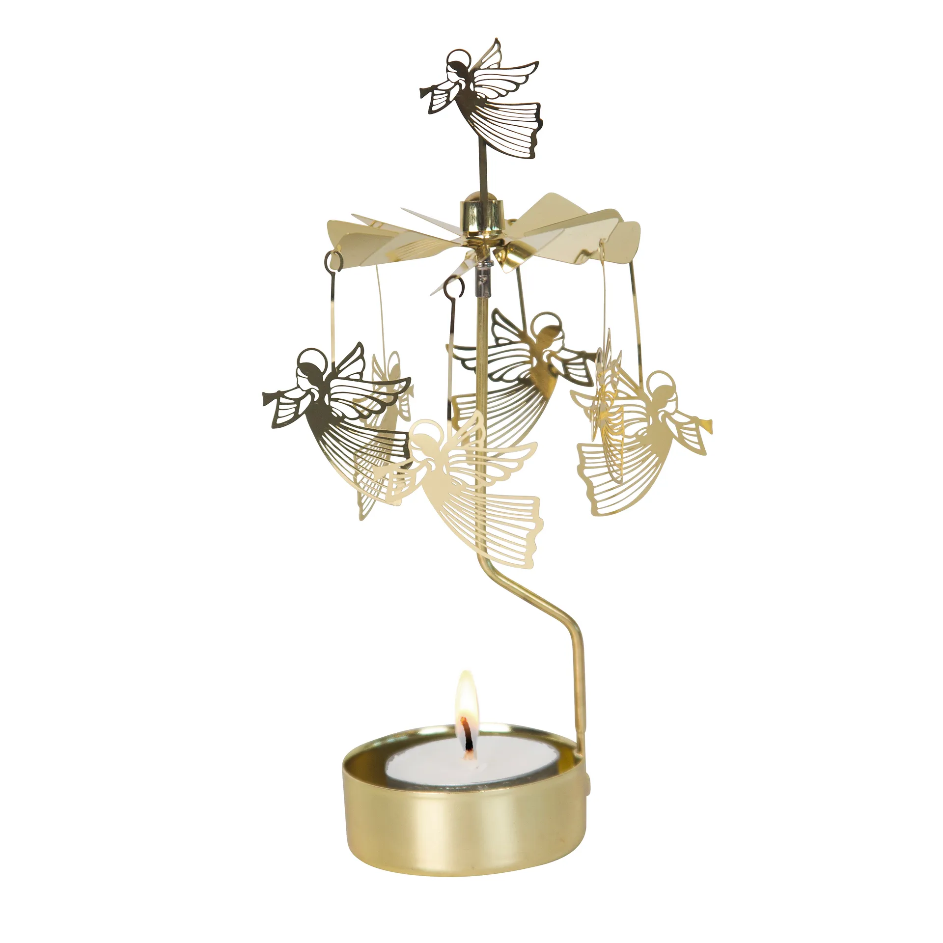 Draaiende waxinelichthouder vliegende engel, Goud Pluto Design