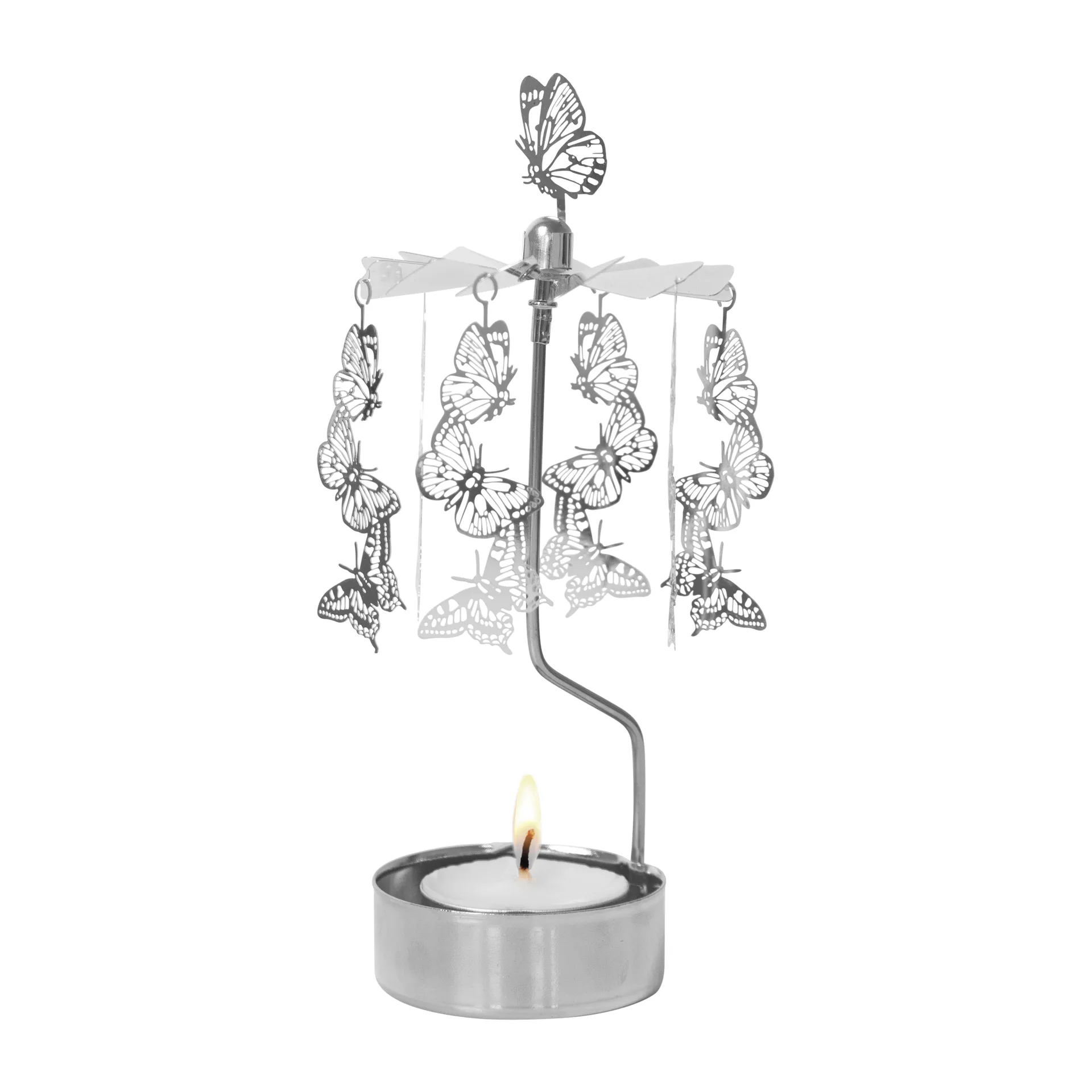 Draaiende waxinelichtjeshouder papillons, Zilver Pluto Design