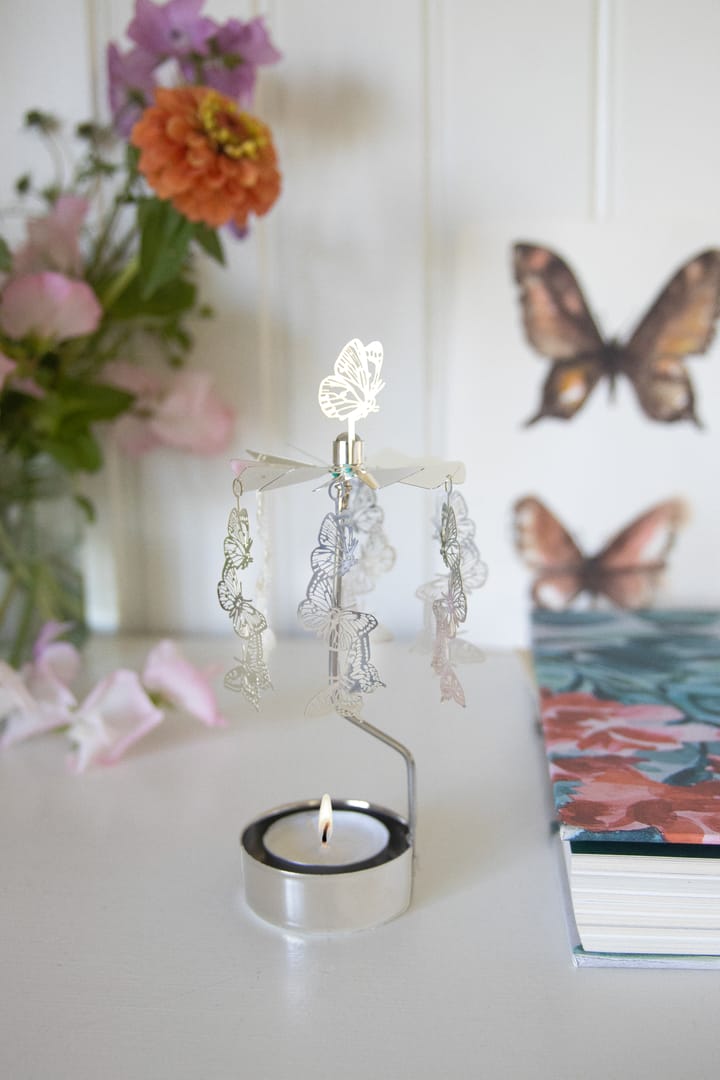 Draaiende waxinelichtjeshouder papillons, Zilver Pluto Design