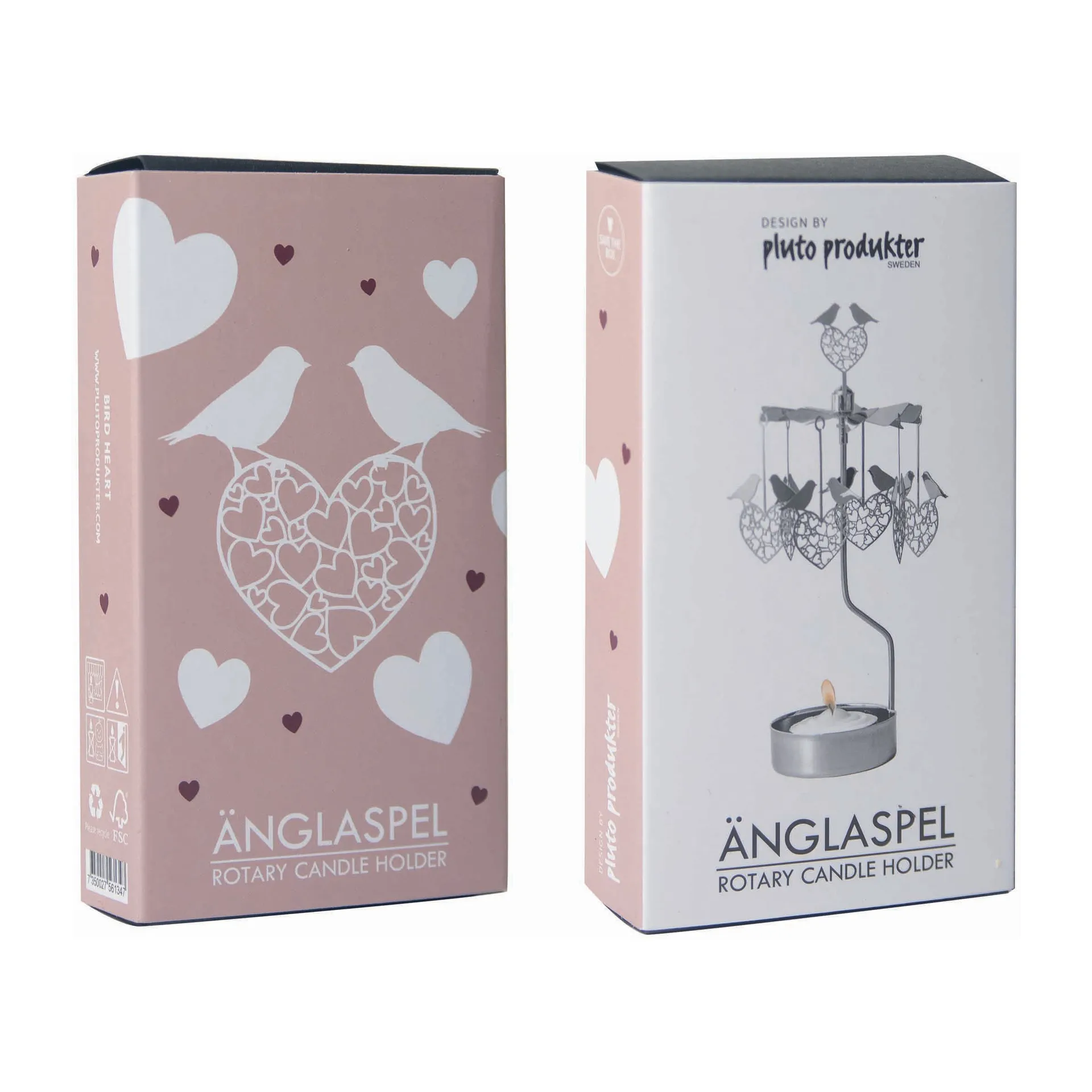 Draaiende waxinelichtjeshouder vogelhartje, Zilver Pluto Design