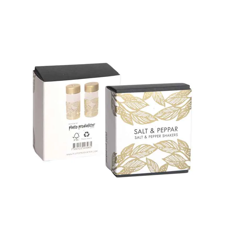 Grönska zout- en pepervaatje, Goud-glas Pluto Design