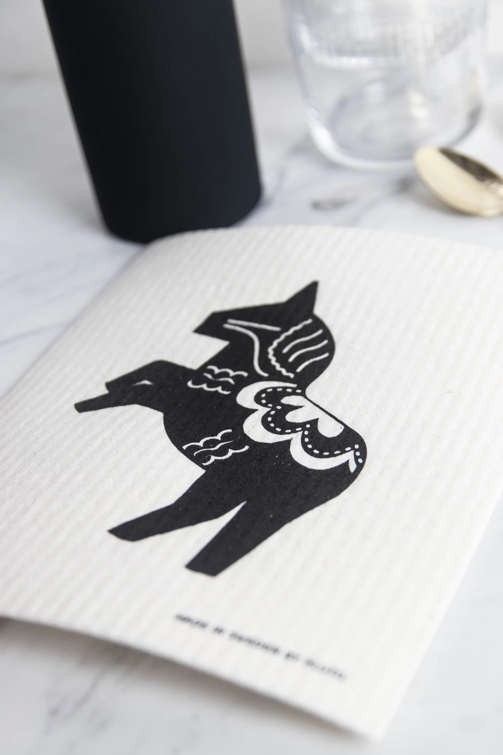 Häst vaatdoekje 17x20 cm, Zwart-wit Pluto Design