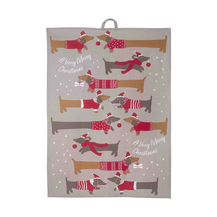 Jolly dogs keukendoek 50x70 cm - Rood-grijs - Pluto Design