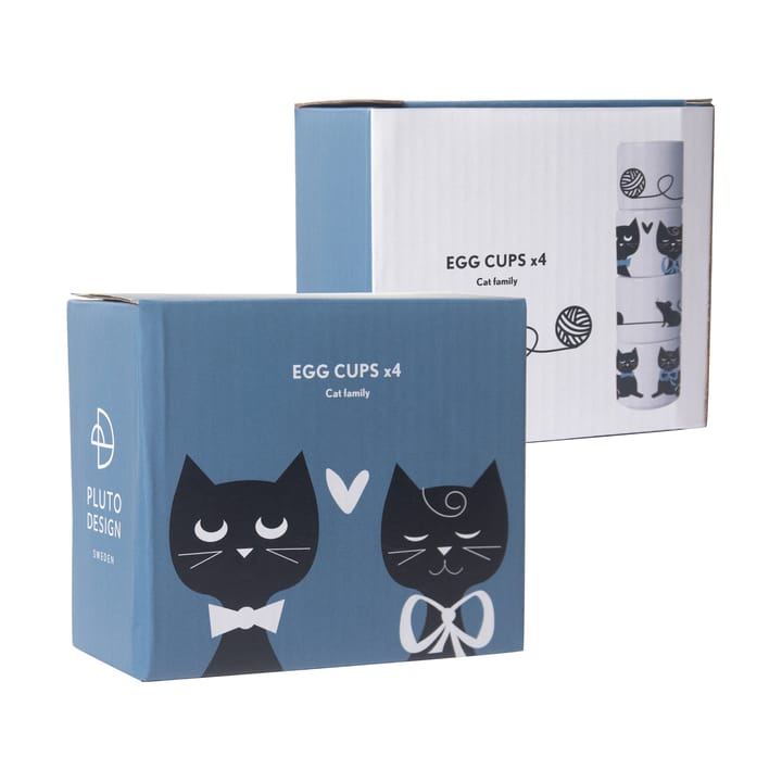 Kattenfamilie eierdop 4 delen, Wit-zwart-blauw Pluto Design
