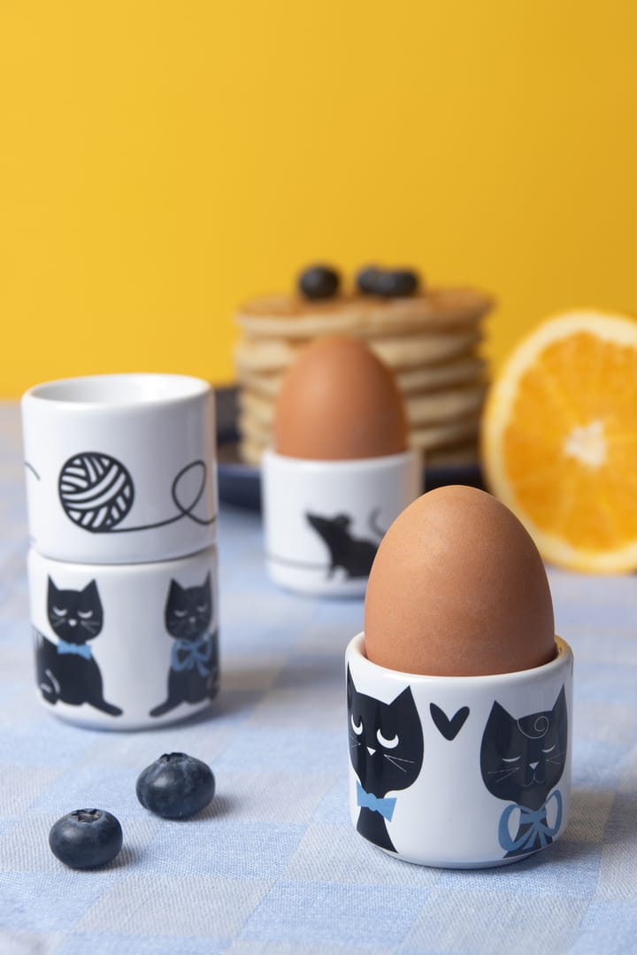 Kattenfamilie eierdop 4 delen, Wit-zwart-blauw Pluto Design