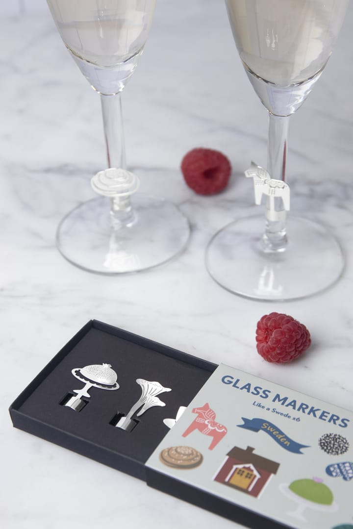 Like a Swede glasmarker 6 delen, Zilver-metaal Pluto Design