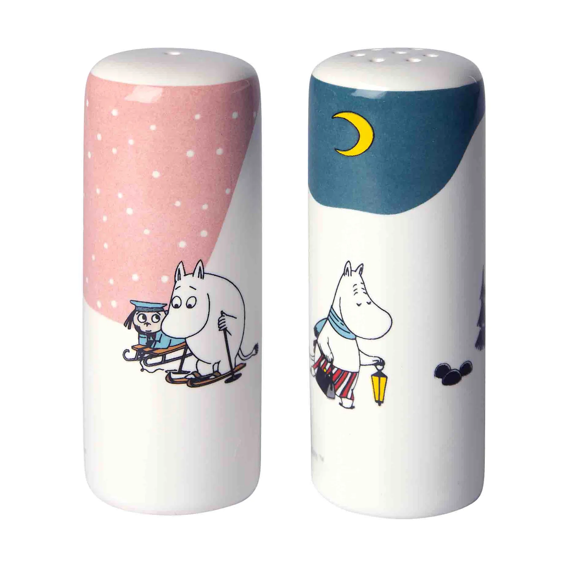Mumin winter zout- & peperstel, Roze-blauw-wit Pluto Design