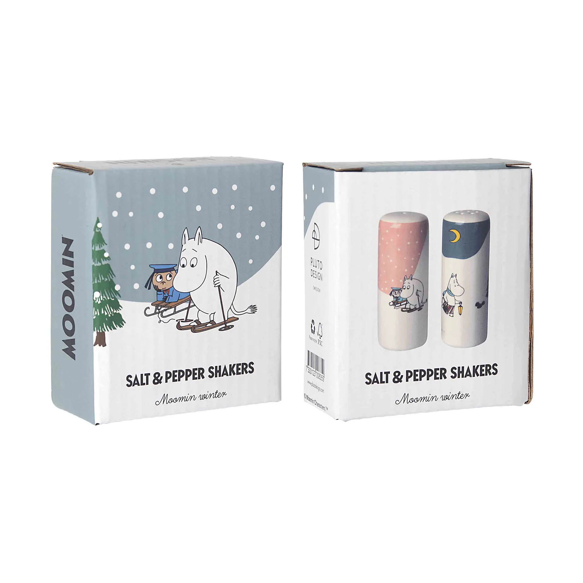 Mumin winter zout- & peperstel, Roze-blauw-wit Pluto Design