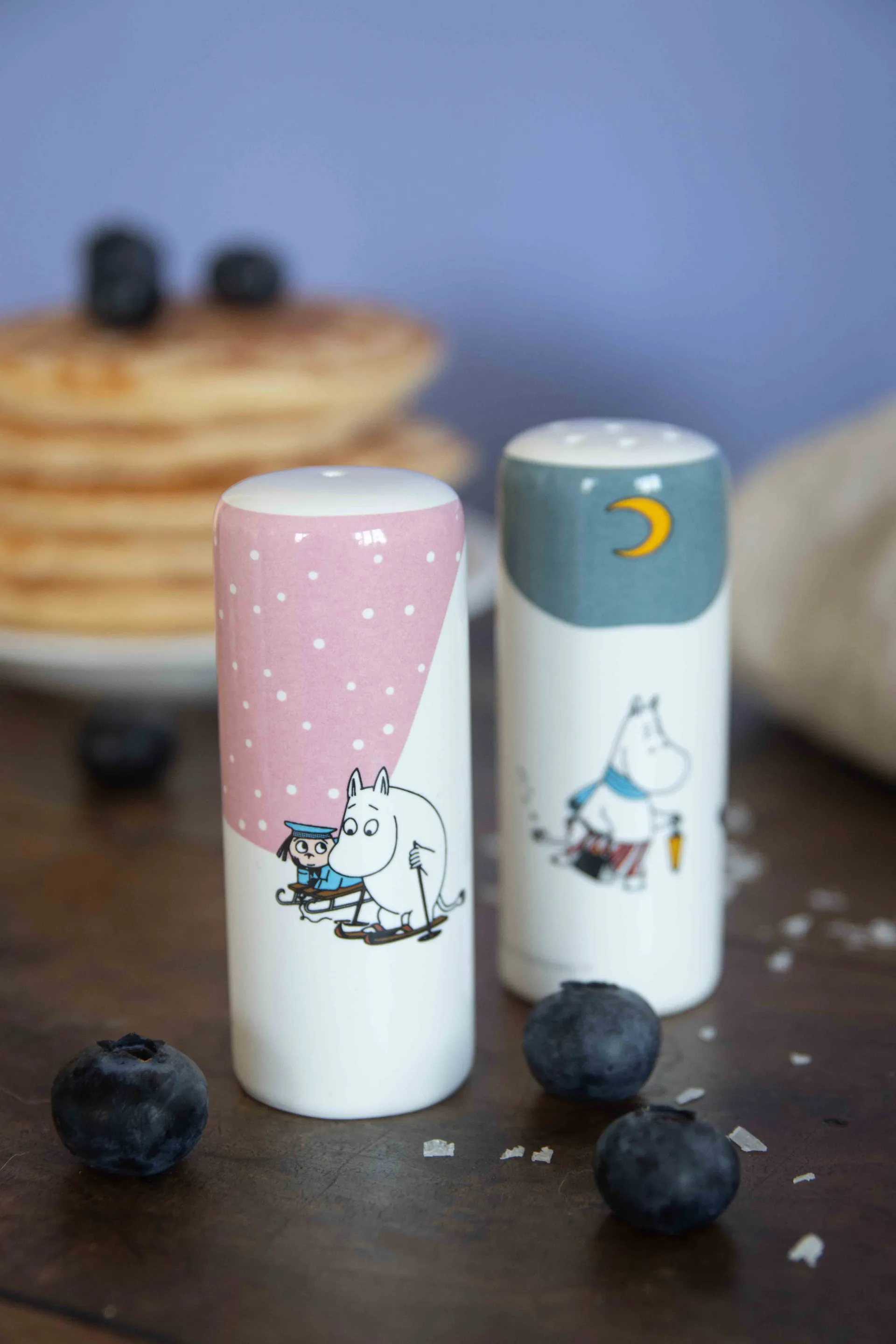 Mumin winter zout- & peperstel, Roze-blauw-wit Pluto Design