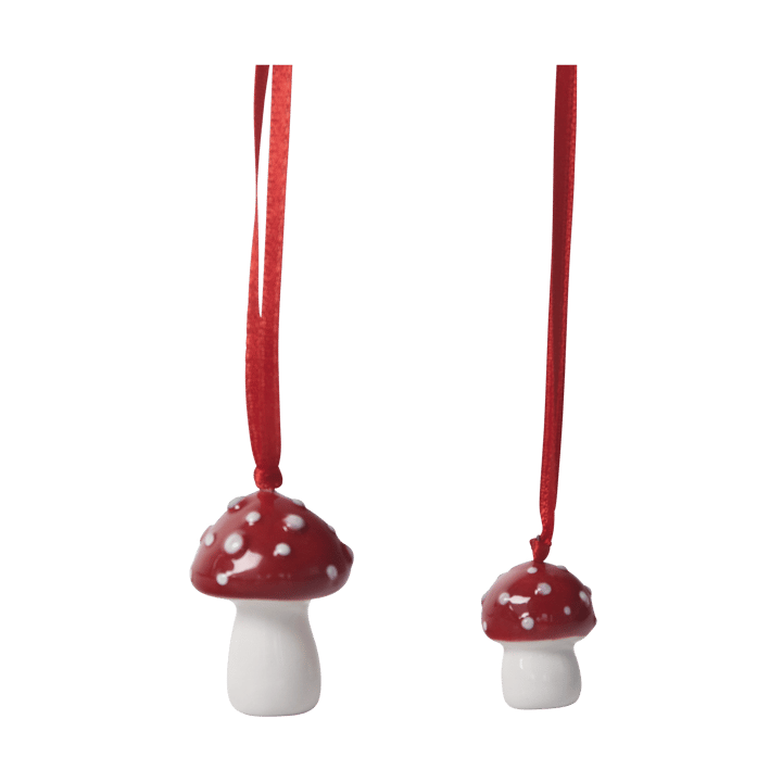 Paddenstoel kerstboomhanger 2 st. - Wit-rood - Pluto Design