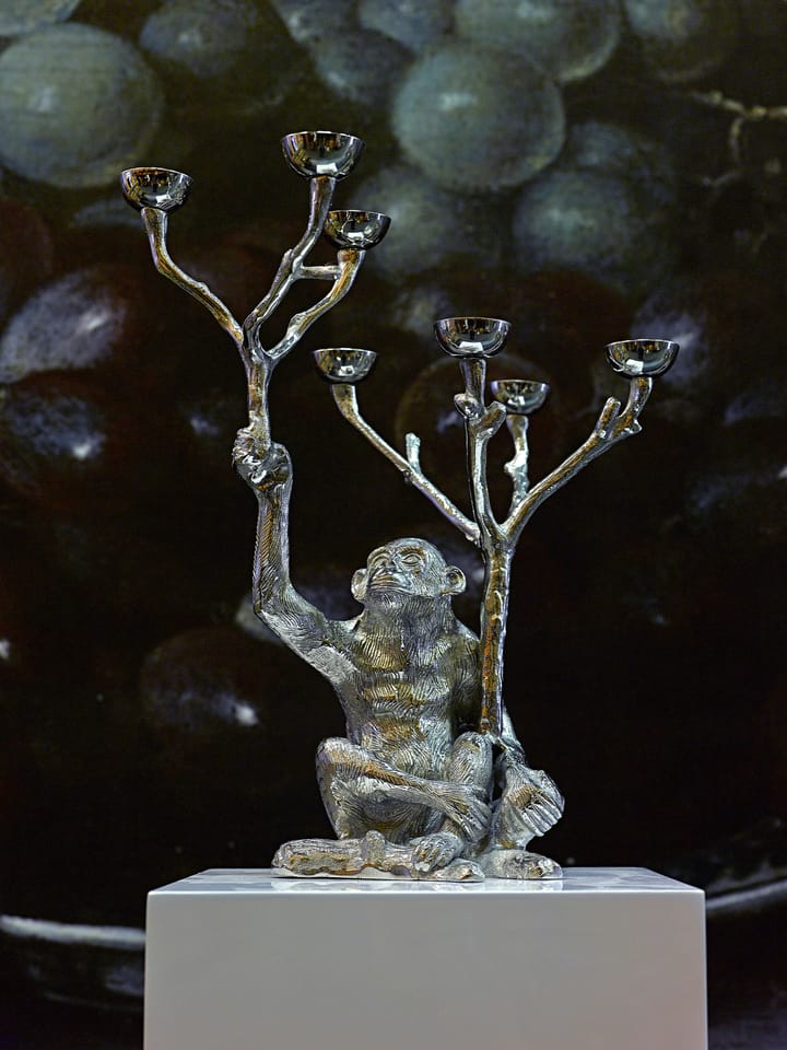 Monkey kandelaar 40 cm, Zilver POLSPOTTEN