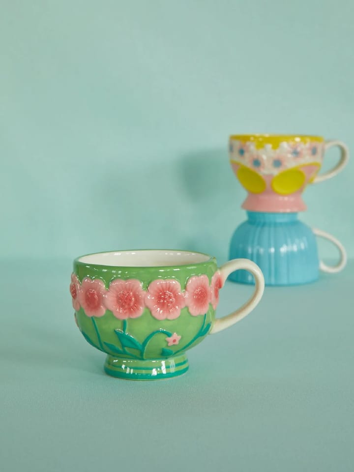 Rice Embossed Flower keramieken mok 30 cl, Sage green RICE