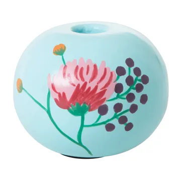 Rice kandelaar Ø10 cm - Mint-handpainted flower - RICE
