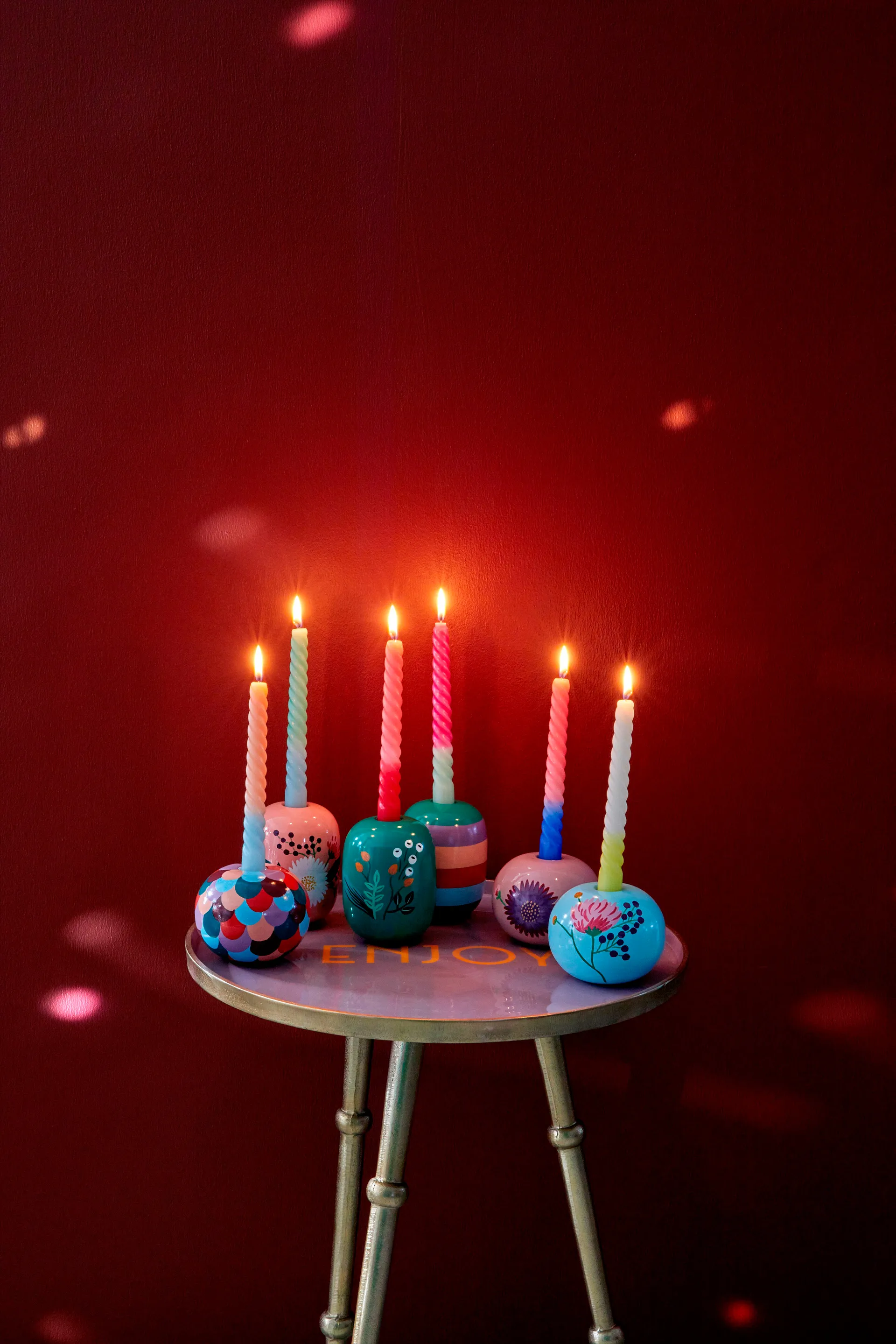 Rice kandelaar Ø10 cm, Mint-handpainted flower RICE