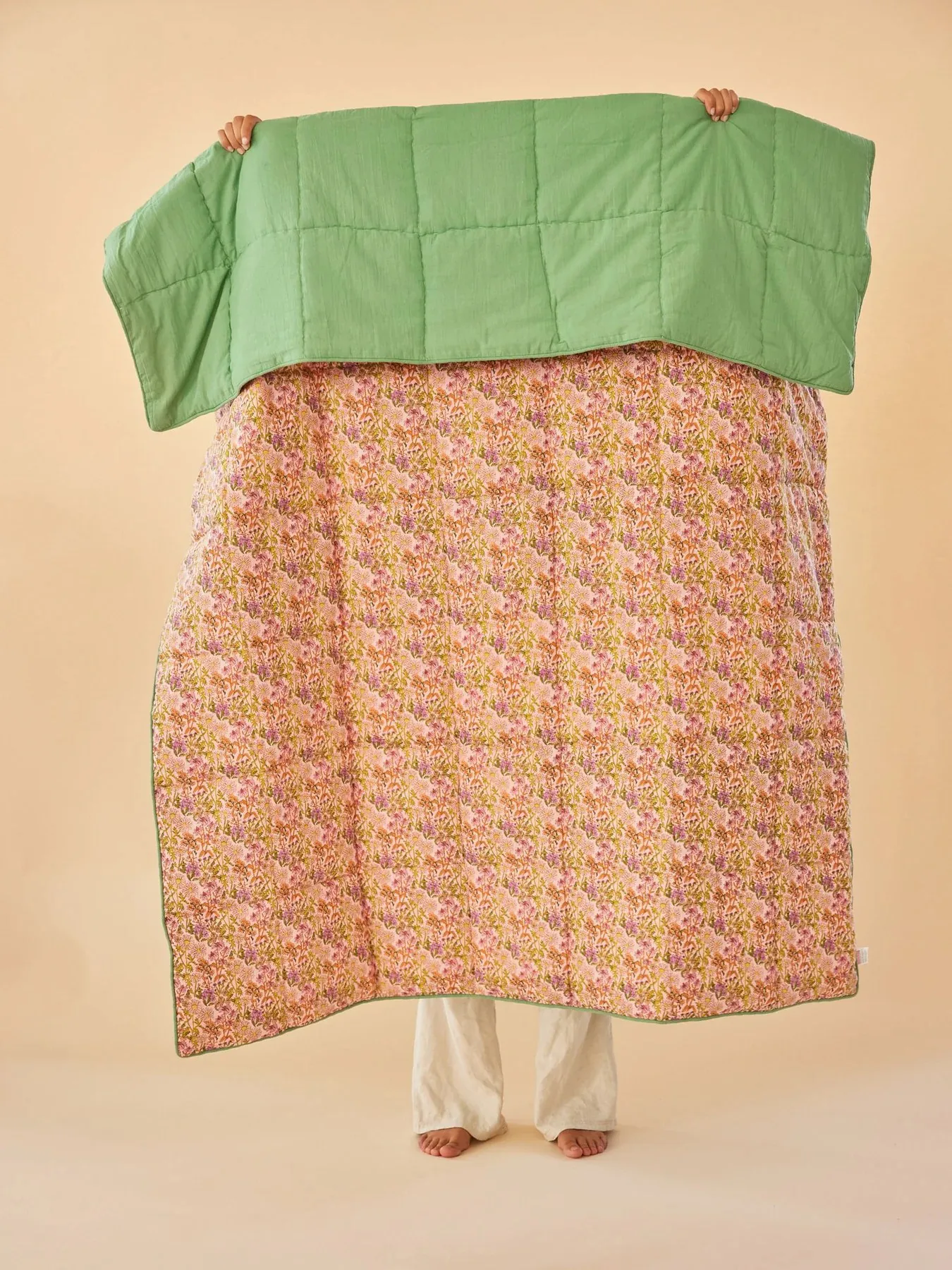 Rice katoenen deken gebloemd 140x200 cm, Multi-green RICE