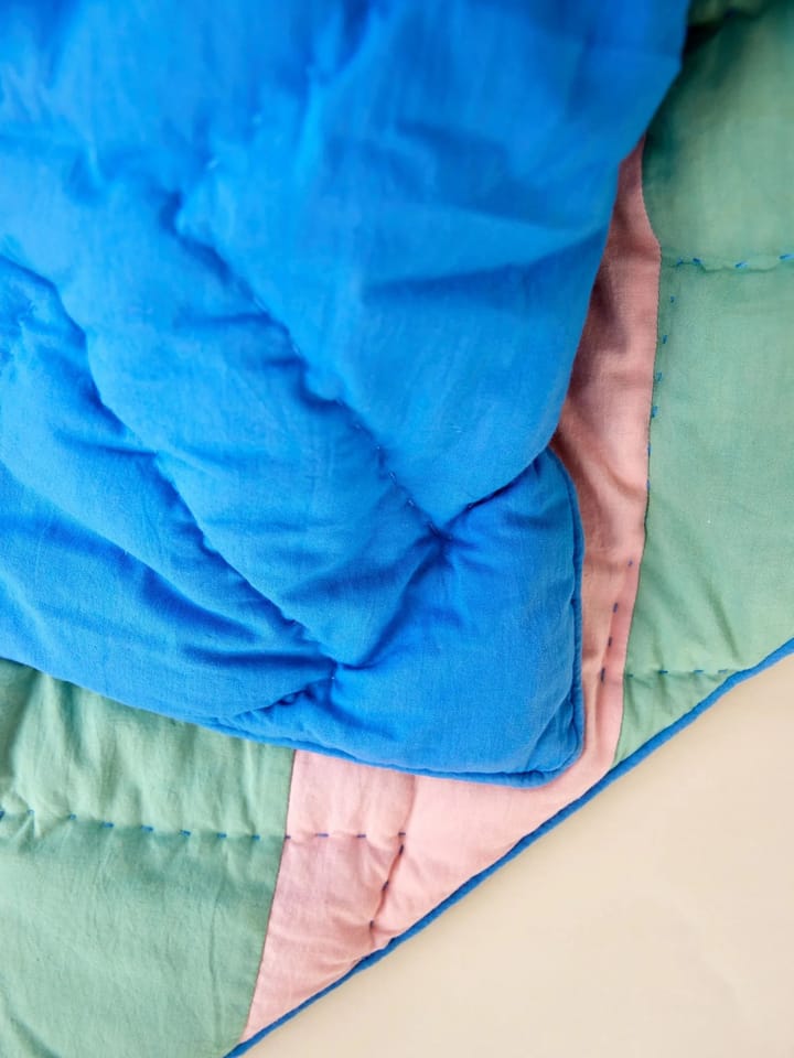 Rice katoenen deken gestreept 140x200 cm - Pink-green-blue - RICE
