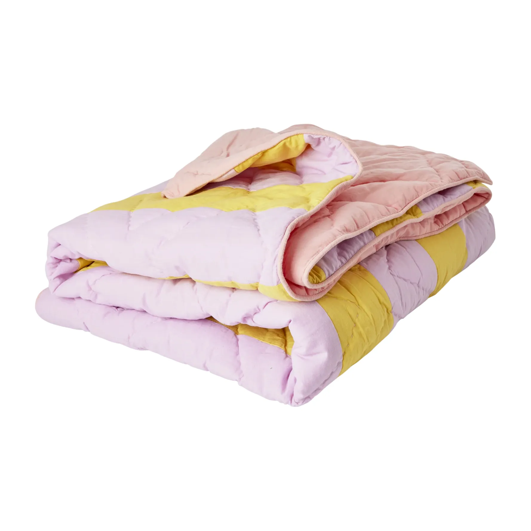 Rice katoenen deken gestreept 140x200 cm, Yellow-lavender-pink RICE