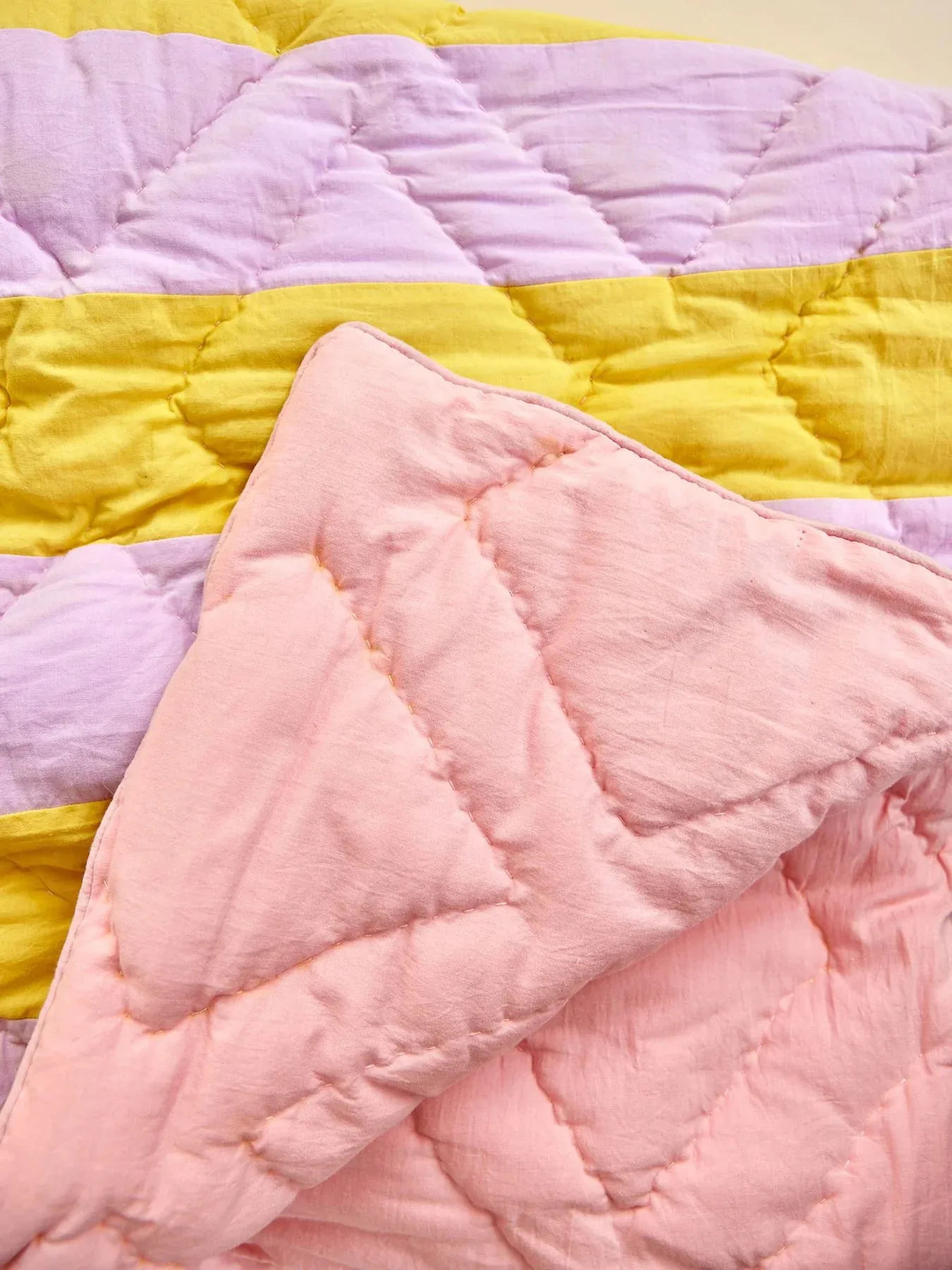 Rice katoenen deken gestreept 140x200 cm, Yellow-lavender-pink RICE