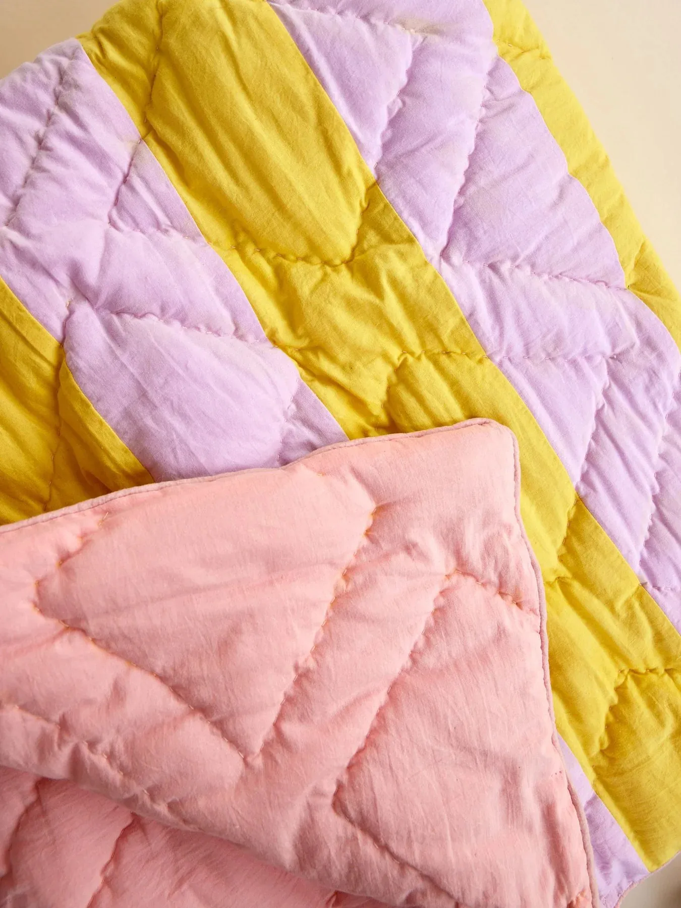 Rice katoenen deken gestreept 140x200 cm, Yellow-lavender-pink RICE