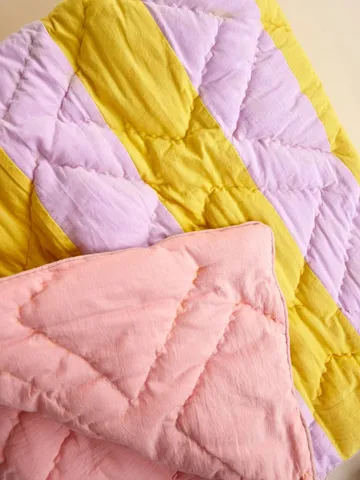 Rice katoenen deken gestreept 140x200 cm - Yellow-lavender-pink - RICE