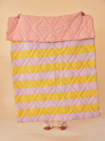 Rice katoenen deken gestreept 140x200 cm - Yellow-lavender-pink - RICE
