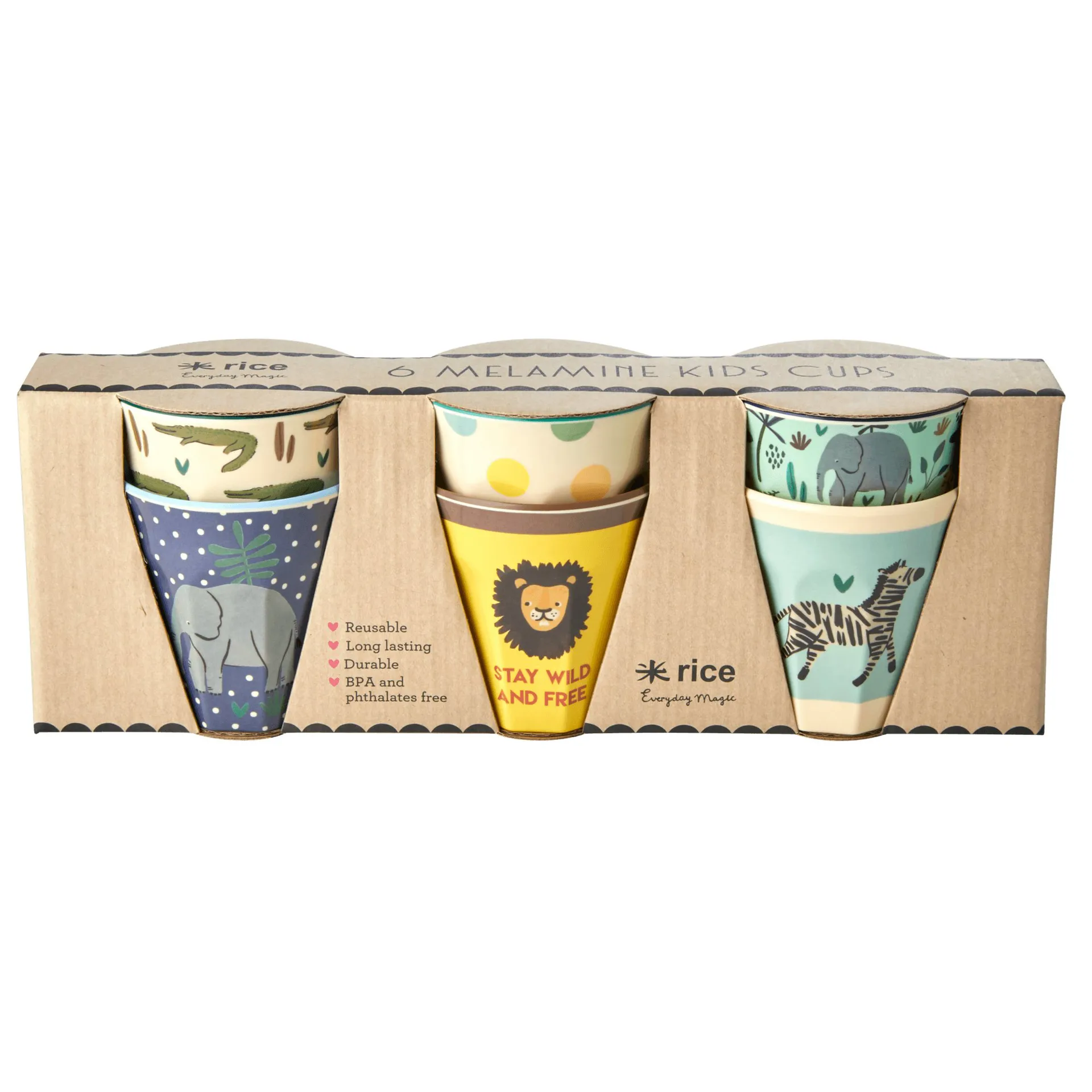 Rice kinderbeker Jungle animals 6-pack, Blauw-multi RICE