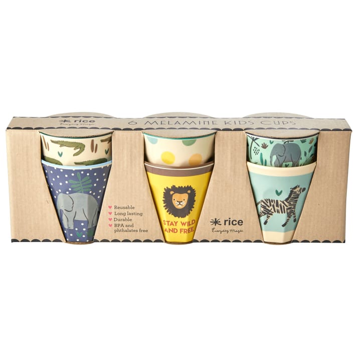 Rice kinderbeker Jungle animals 6-pack, Blauw-multi RICE