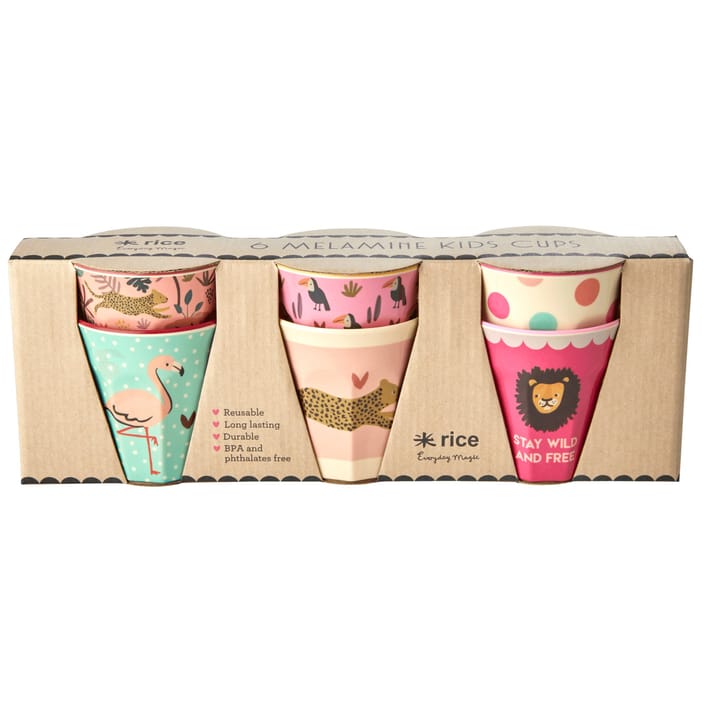 Rice kinderbeker Jungle animals 6-pack, Roze-multi RICE