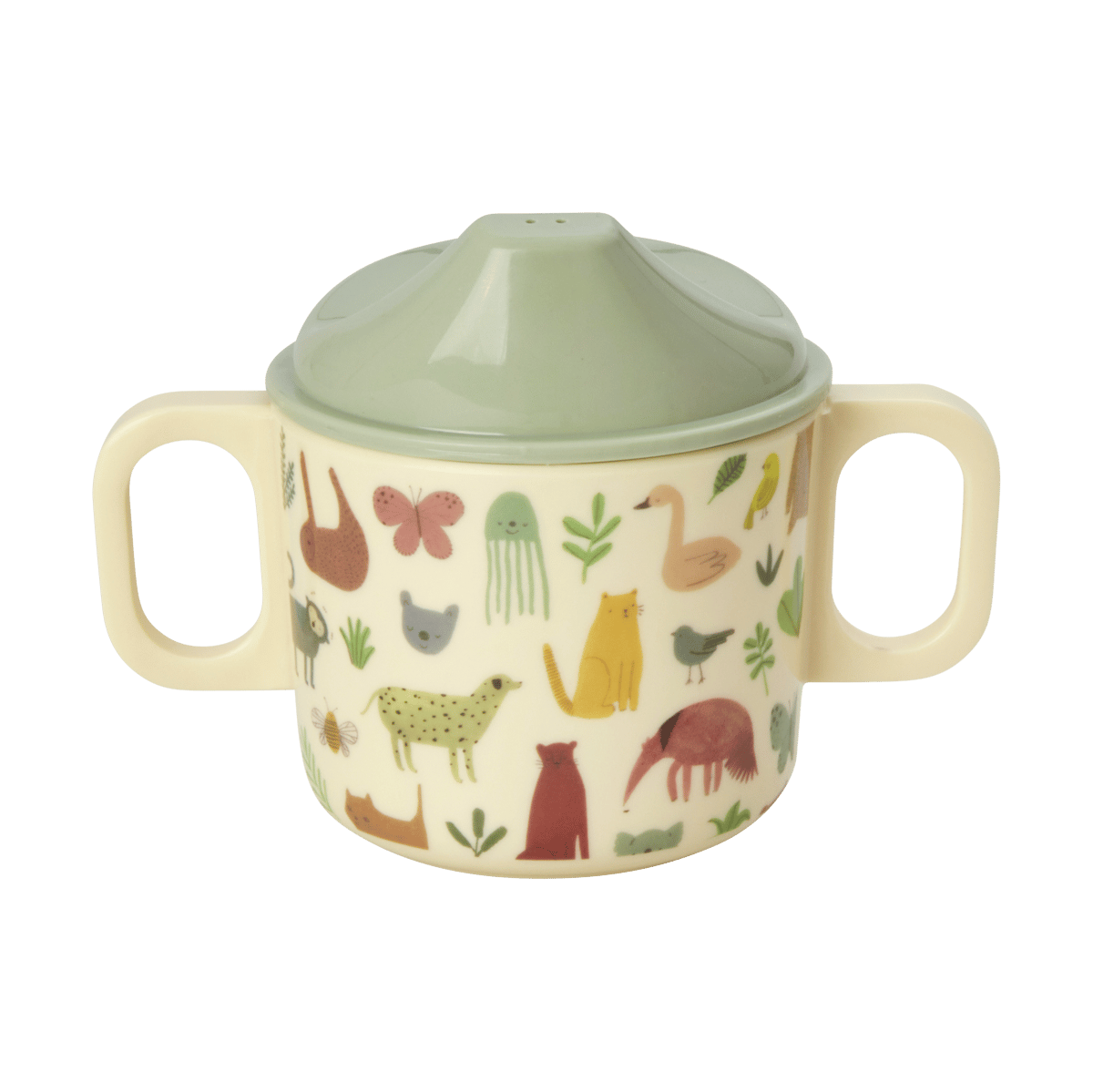 Rice kinderbeker met twee handvatten 20 cl Sweet Jungle Print-Cream