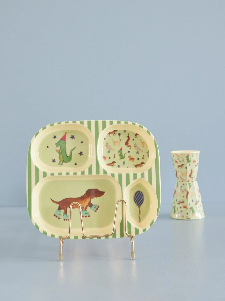Rice kinderbord melamine 4 vakken, Animal print-green RICE