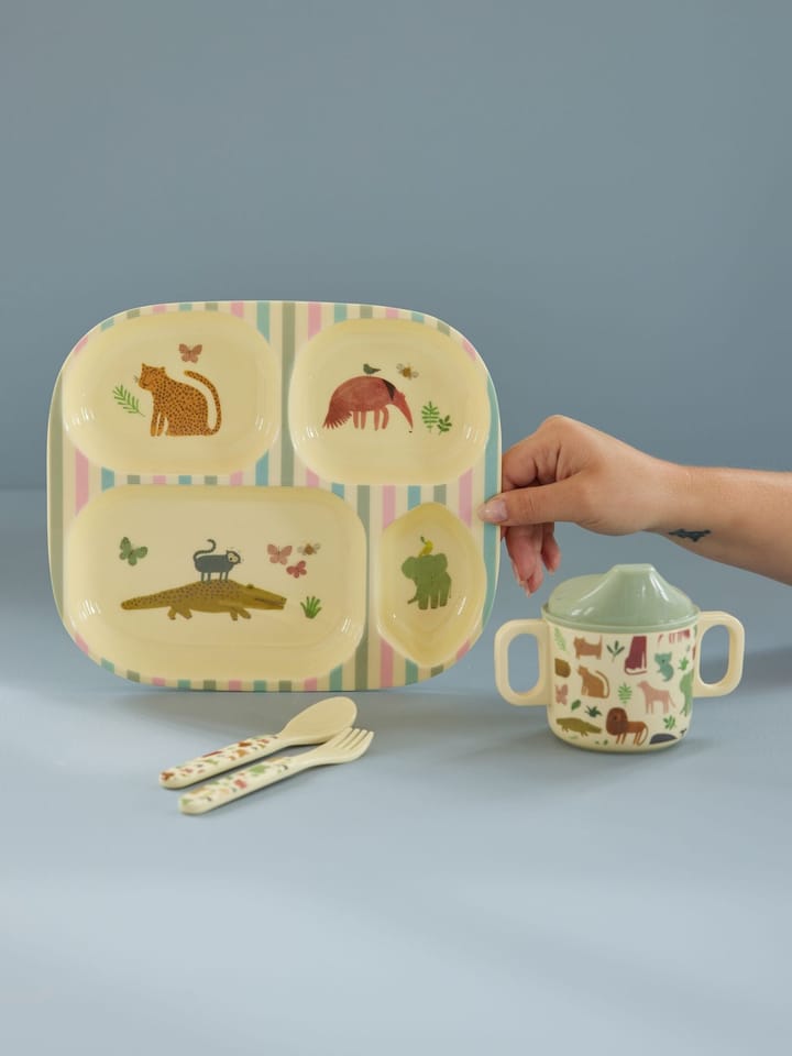 Rice kinderservies 4-delig, Sweet Jungle Print-Cream RICE