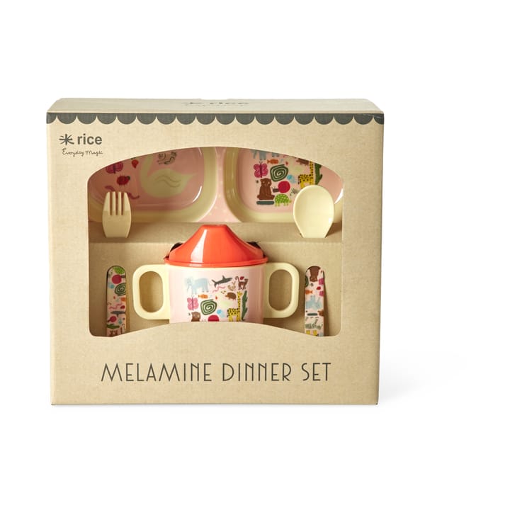 Rice kinderservies 4-delig - Wildlife pink - RICE