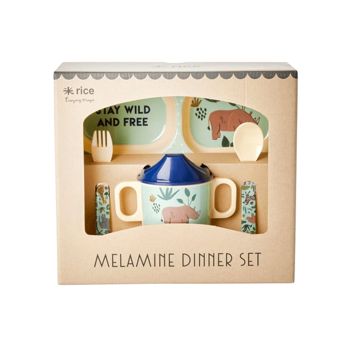 Rice kinderservies Jungle animals 4-delig, Blauw RICE