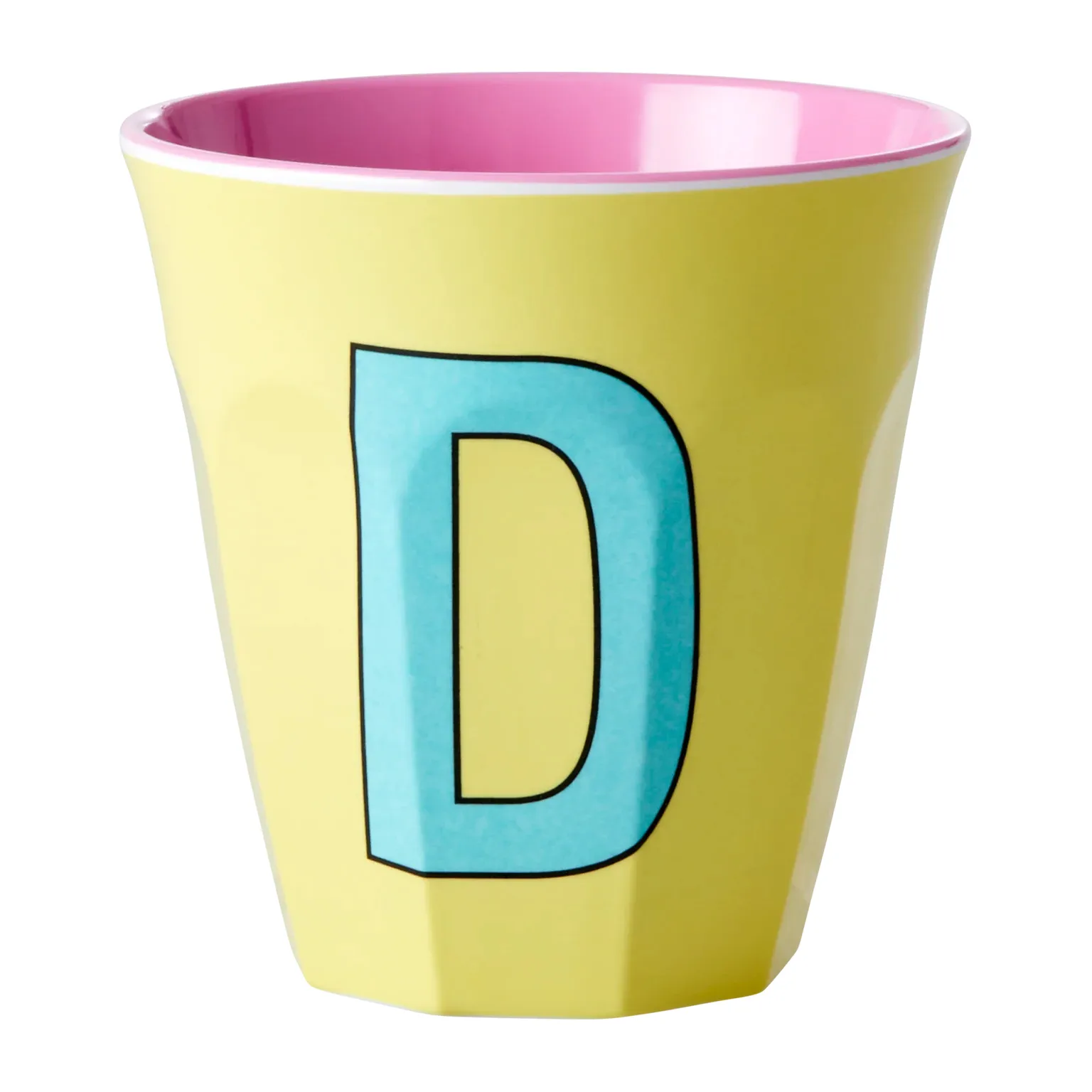 Rice melaminebeker medium letter D 30 cl, Yellow RICE