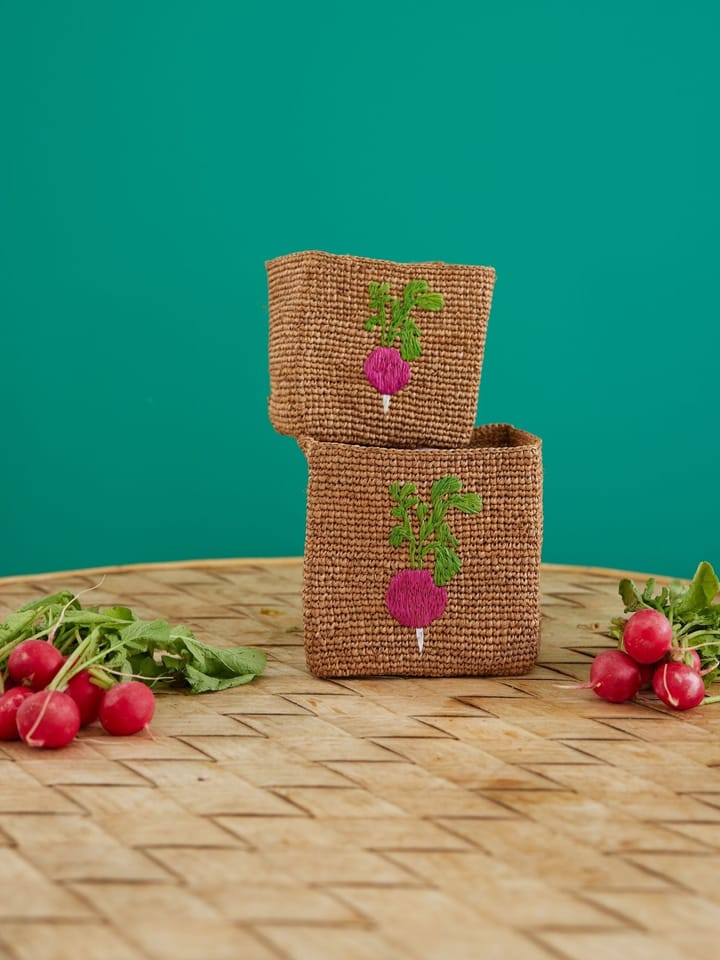 Rice raffia opbergmand 2-delig, Radish Embroidery-Tea RICE