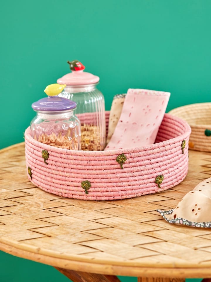 Rice raffia opbergmand laag Ø35 cm, Pink RICE