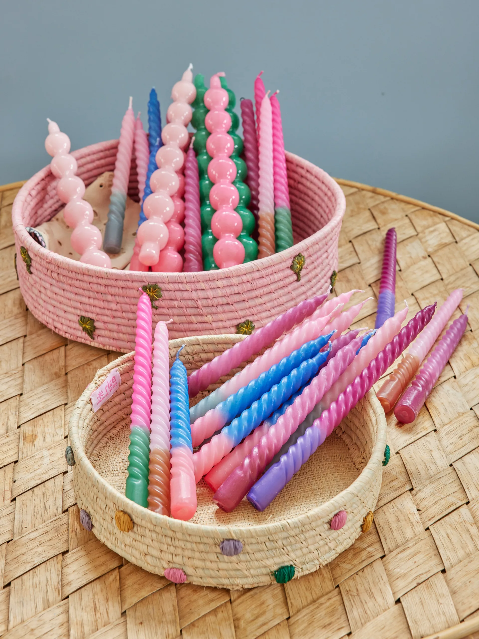 Rice raffia opbergmand laag Ø35 cm, Pink RICE