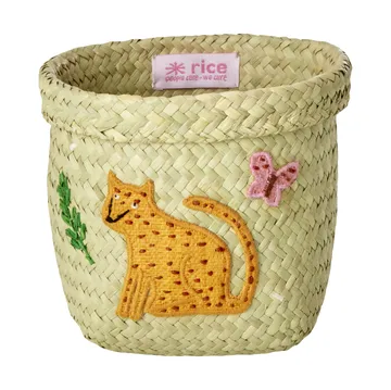 Rice raffia opbergmand rond 2-delig - Animal Embroidery-Pink-orange - RICE