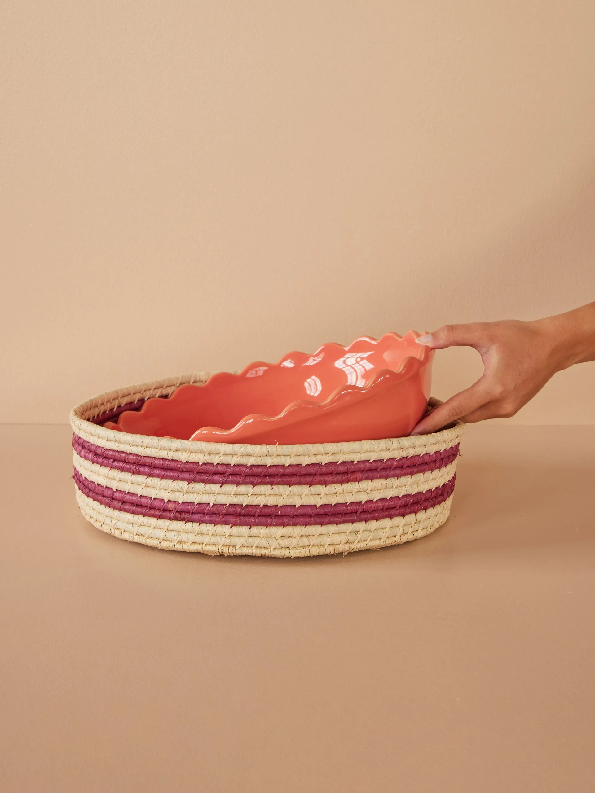 Rice raffia ronde opbergmand large, Aubergine RICE