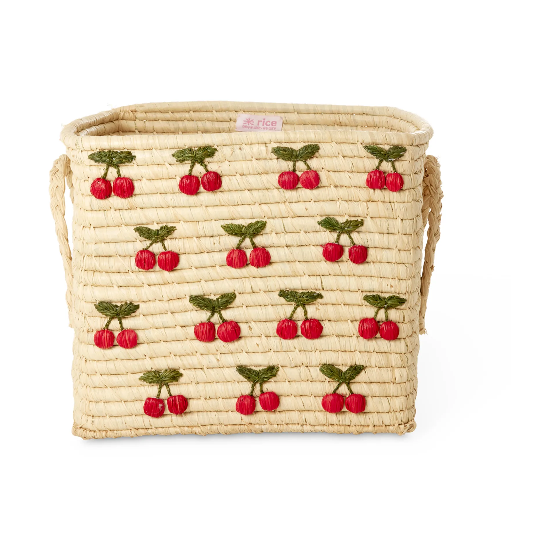 Rice raffiamand met handvat 30x30 cm, Kers RICE
