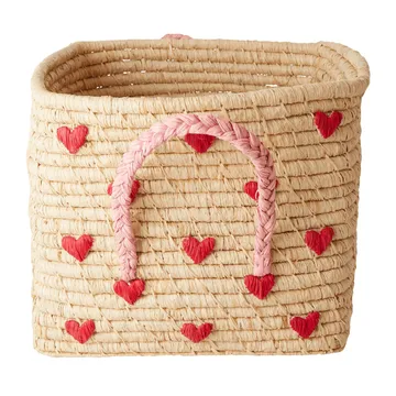 Rice raffiamand met handvat 30x30 cm - Red hearts - RICE