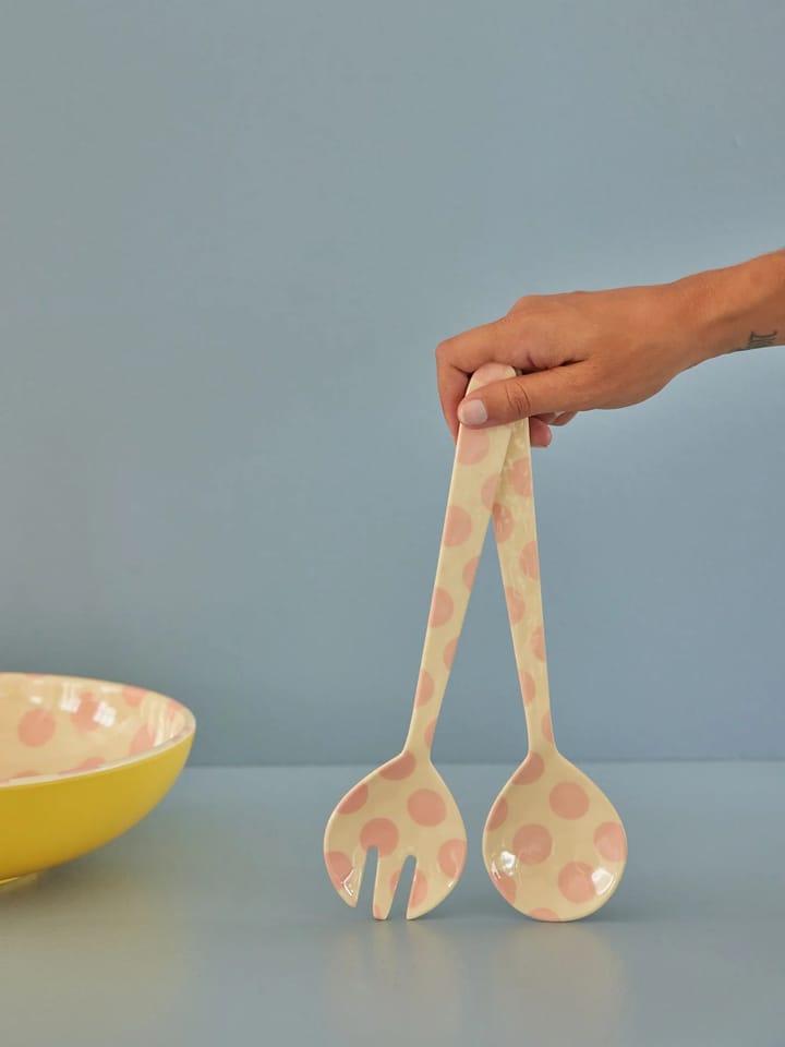 Rice saladebestek melamine 2-delig, Pink dots RICE