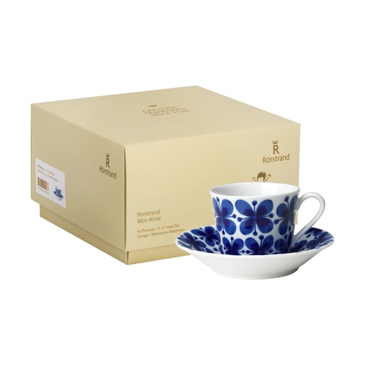 Mon Amie kopje met schotel 14 cl cadeauverpakking, Blauw-wit Rörstrand