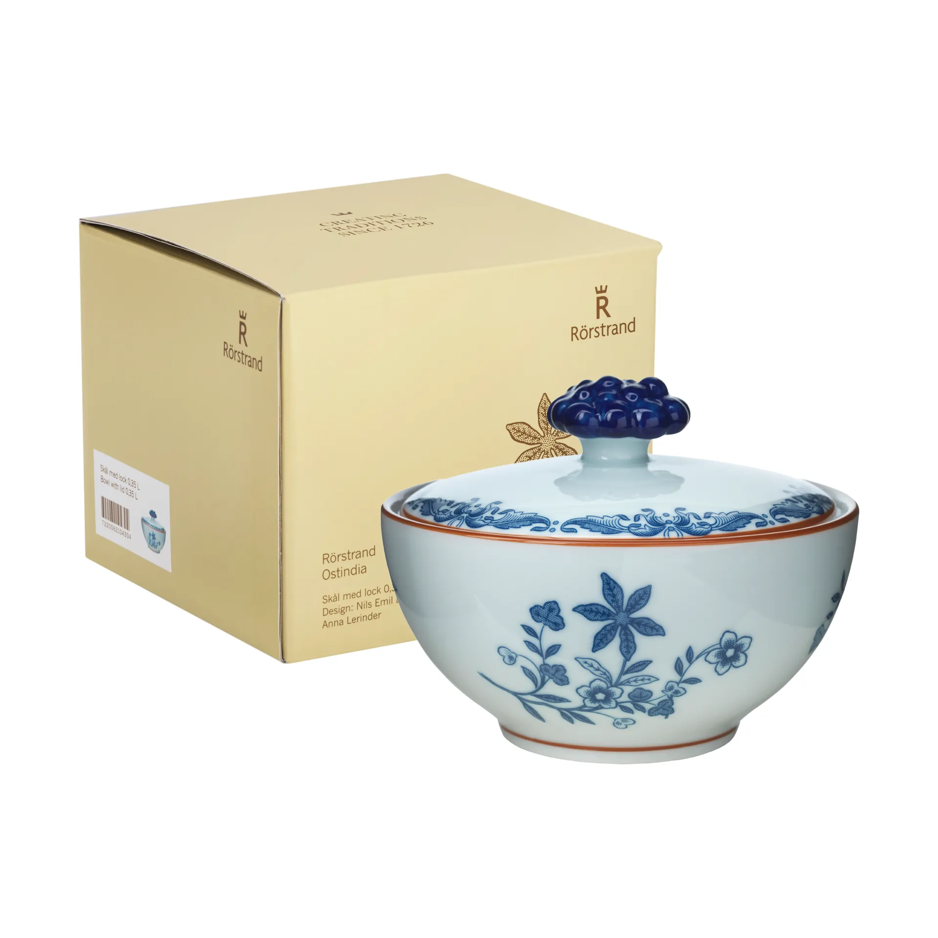 Ostindia schaal met deksel 35 cl cadeauverpakking, Blauw-wit Rörstrand
