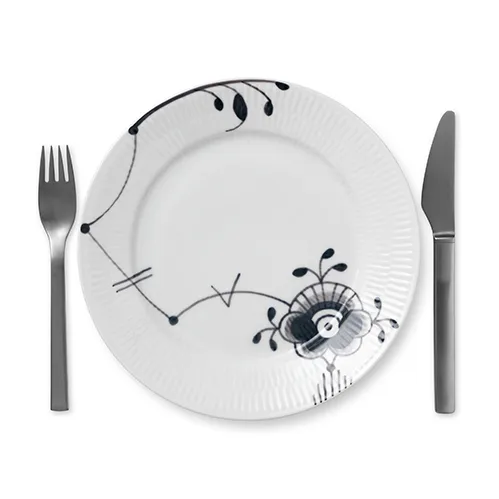 Black Fluted mega bord 6 - zwart, Ø 22 cm. Royal Copenhagen