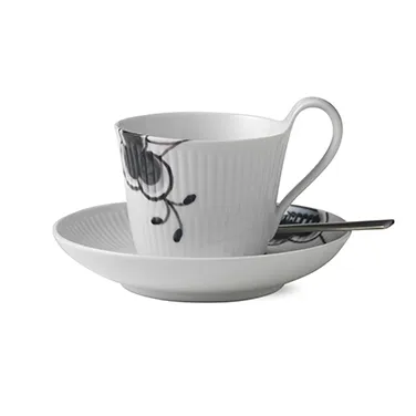 Black Fluted mega kop en schotel 2 - zwart, 25 cl-hoog handvat Royal Copenhagen
