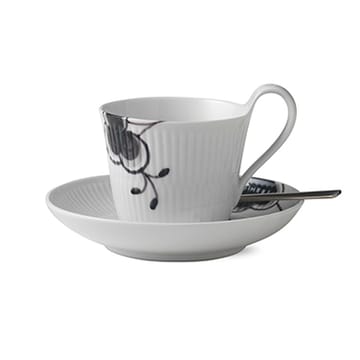 Black Fluted mega kop en schotel 2 - zwart - 25 cl-hoog handvat - Royal Copenhagen